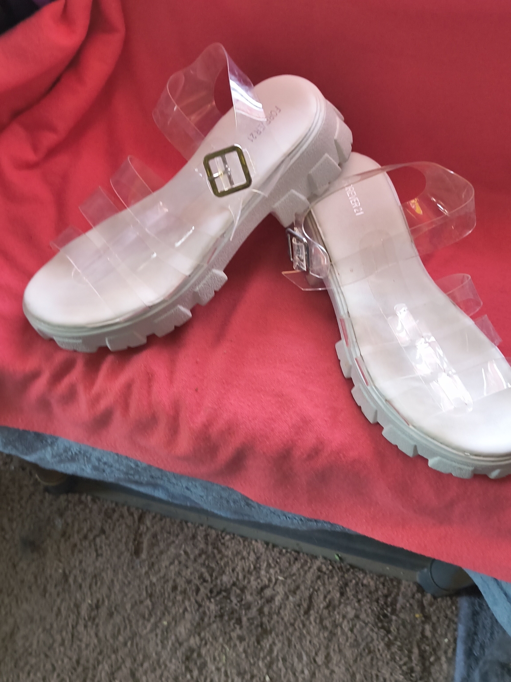 Forever 21 Clear Strap Chunky Sandal - White Platform